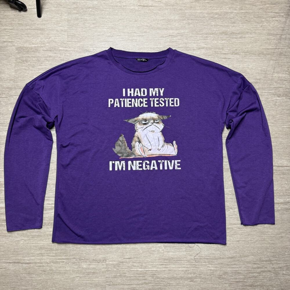 Grumpy Cat Women's Sweater Funny Kitty XL Purple Pullover Relaxed Fit Lilicloth